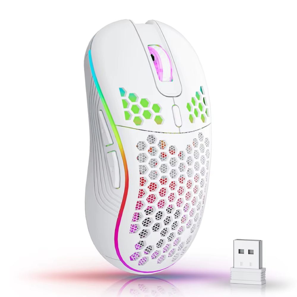 2.4G Wireless Mouse with RGB Backlit 6 - Button 3 - Speed DPI Type C Rechargeable Ergonomic Honeycomb Design Gaming Mouse - NovaGadget