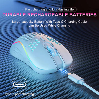 2.4G Wireless Mouse with RGB Backlit 6 - Button 3 - Speed DPI Type C Rechargeable Ergonomic Honeycomb Design Gaming Mouse - NovaGadget
