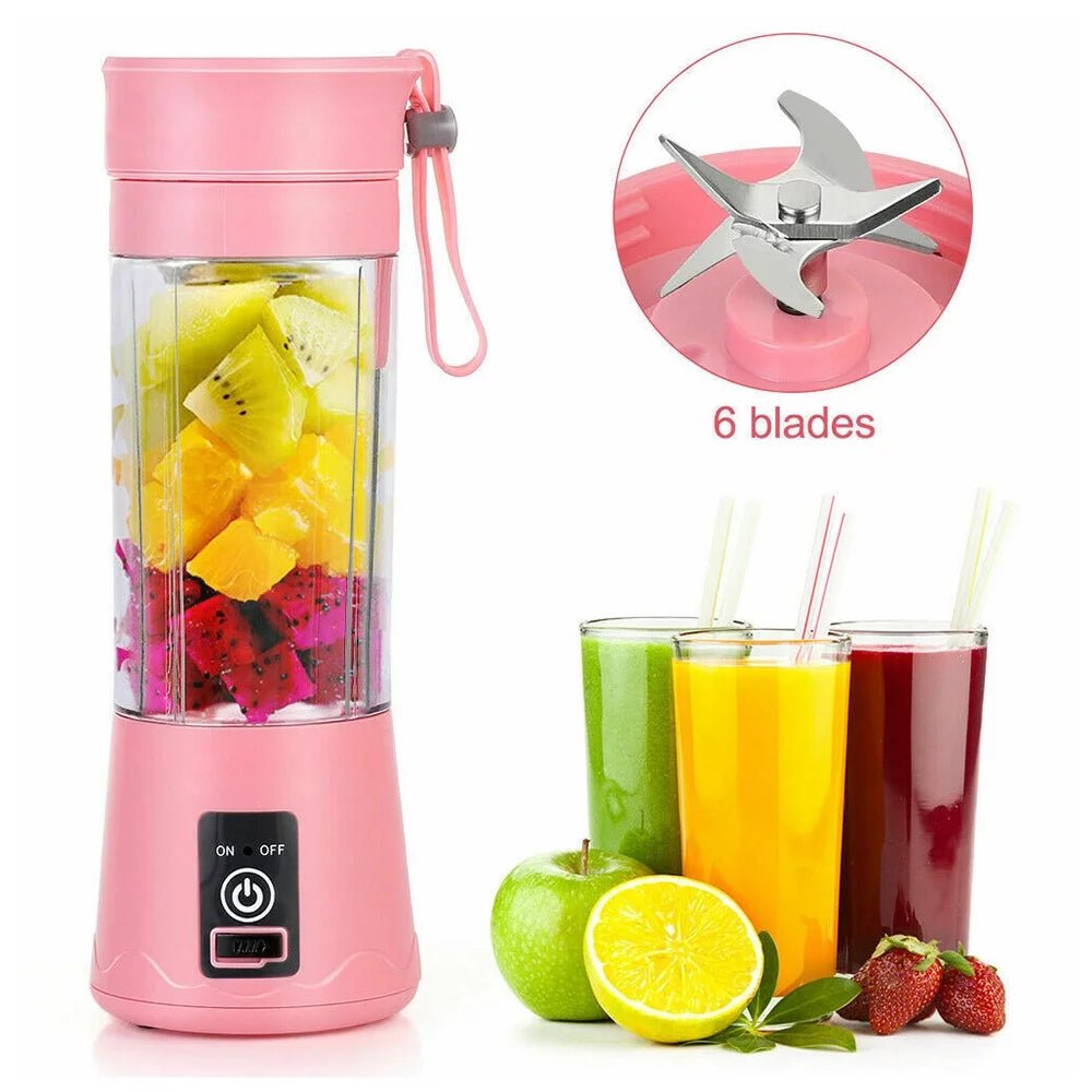 380Ml Electric Juicer Bottle, Fruit Vegetable Blender, Portable Smoothie Maker Mixer Bottle, Rechargeable Blender Bottle, Pink - NovaGadget