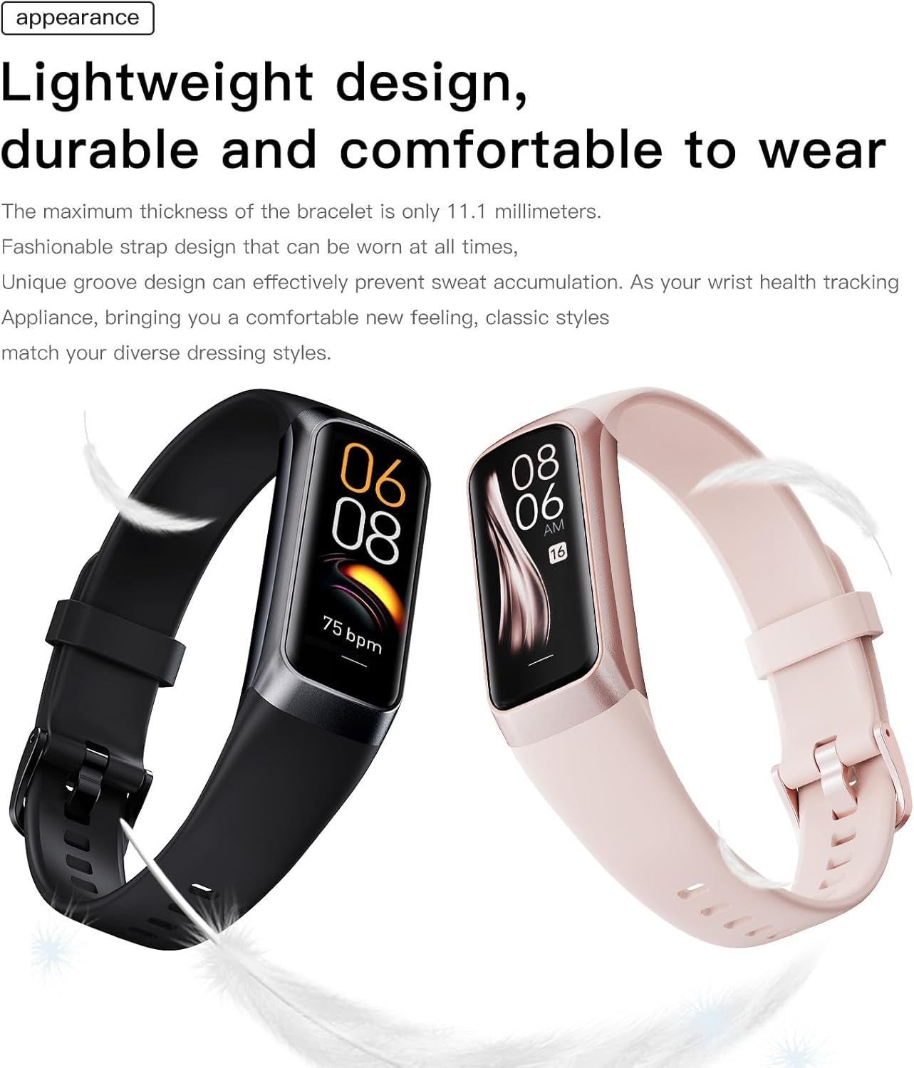 Keep Health Fitness Trackers for Women Men Amoled Step Counter Slim Thin 25 Sports Modes with Heart Rate Blood Pressure Monitor Alarm Stopwatch Timer Calories Burned IP68 Step Tracker Watch - NovaGadget