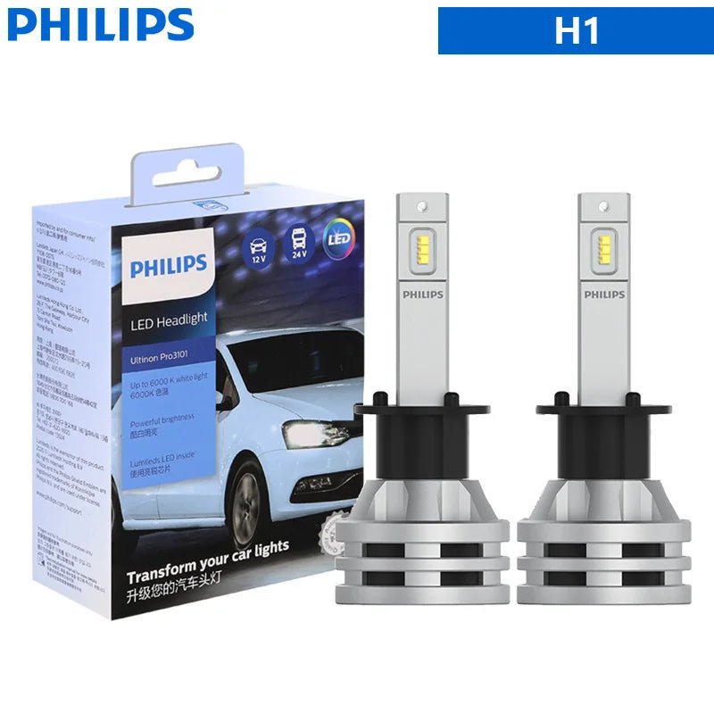 Philips LED H1 H3 H4 H7 H11 Ultinon Pro3101 12V/24V 6000K Bright White HB3 9005 HB4 9006 HIR2 9012 Auto Headlight LED Lamps, 2X - NovaGadget