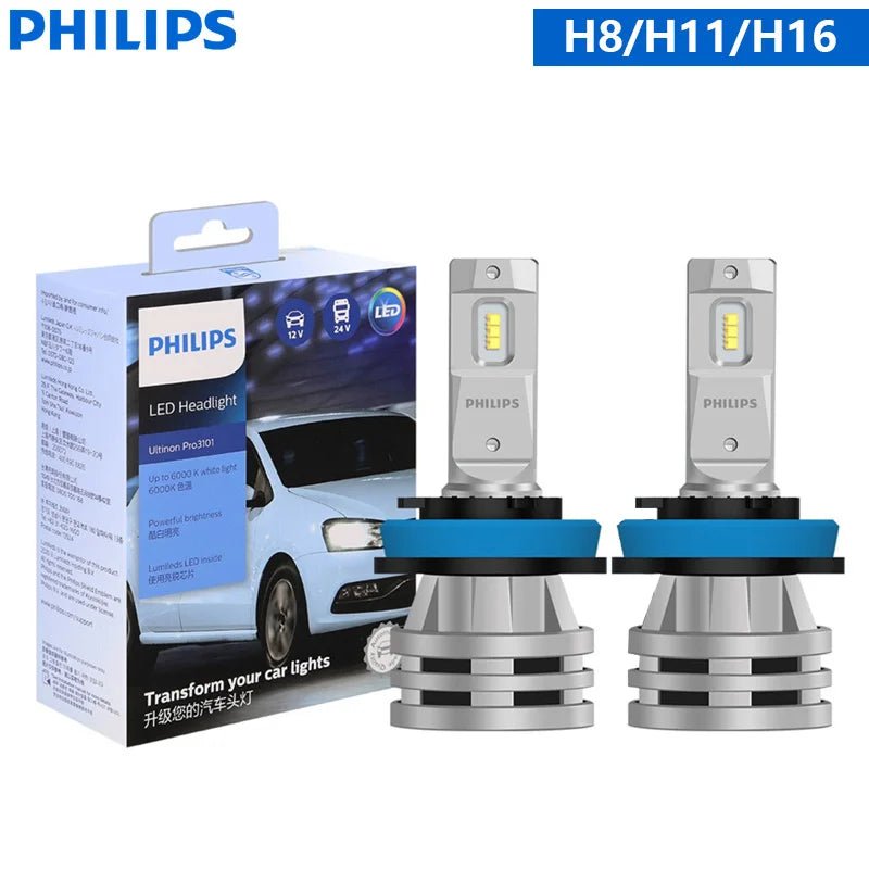 Philips LED H1 H3 H4 H7 H11 Ultinon Pro3101 12V/24V 6000K Bright White HB3 9005 HB4 9006 HIR2 9012 Auto Headlight LED Lamps, 2X - NovaGadget