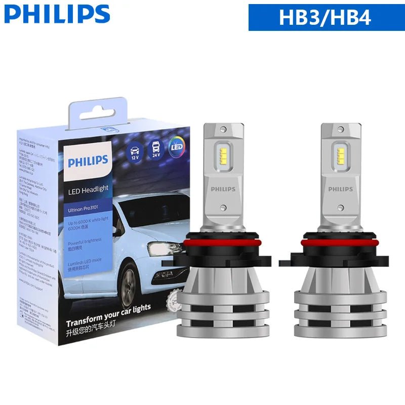 Philips LED H1 H3 H4 H7 H11 Ultinon Pro3101 12V/24V 6000K Bright White HB3 9005 HB4 9006 HIR2 9012 Auto Headlight LED Lamps, 2X - NovaGadget