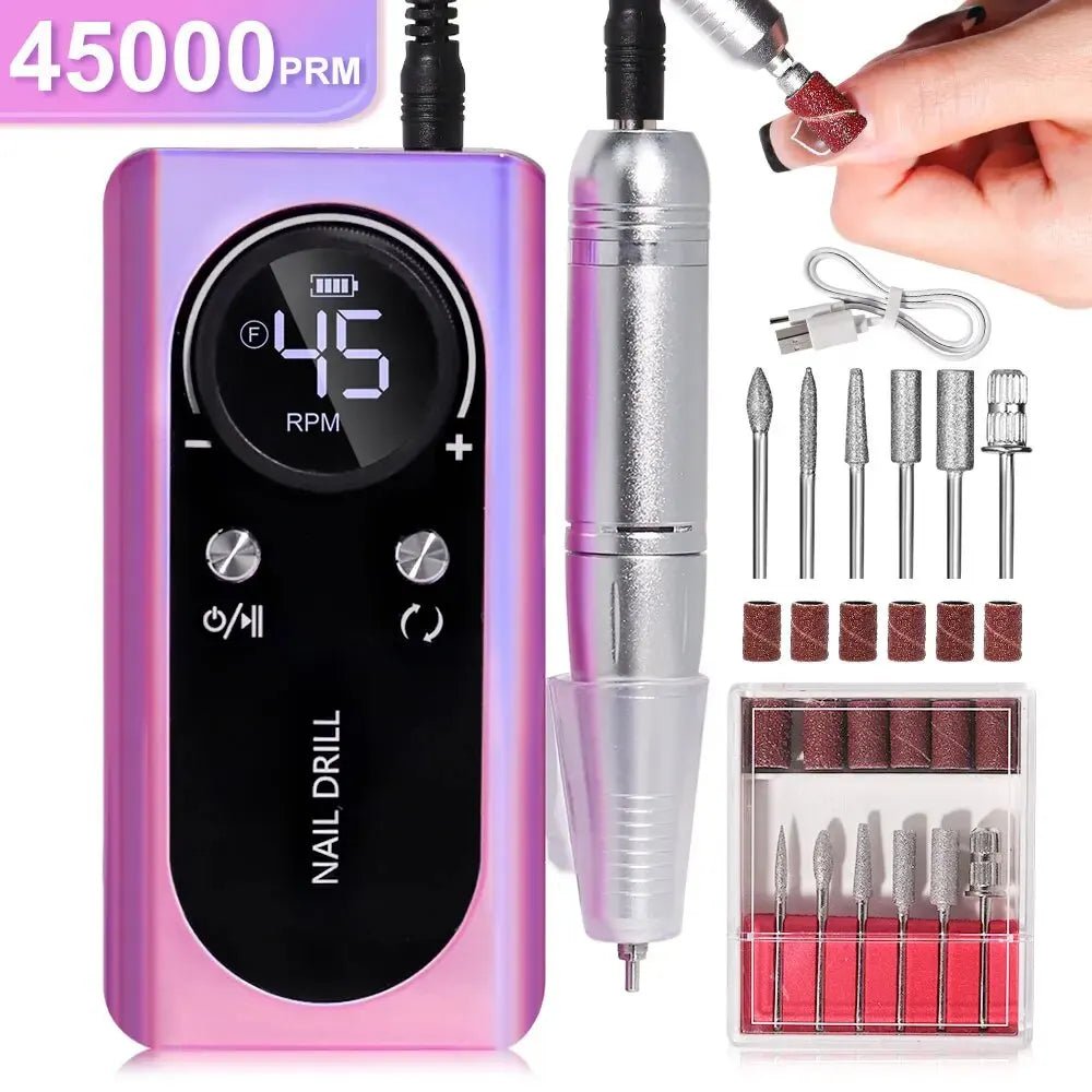 Professional 45000RPM Electric Portable Nail Drill Machine Rechargeable Low Noise Nail Sander File for Manicure Salon Tool - NovaGadget
